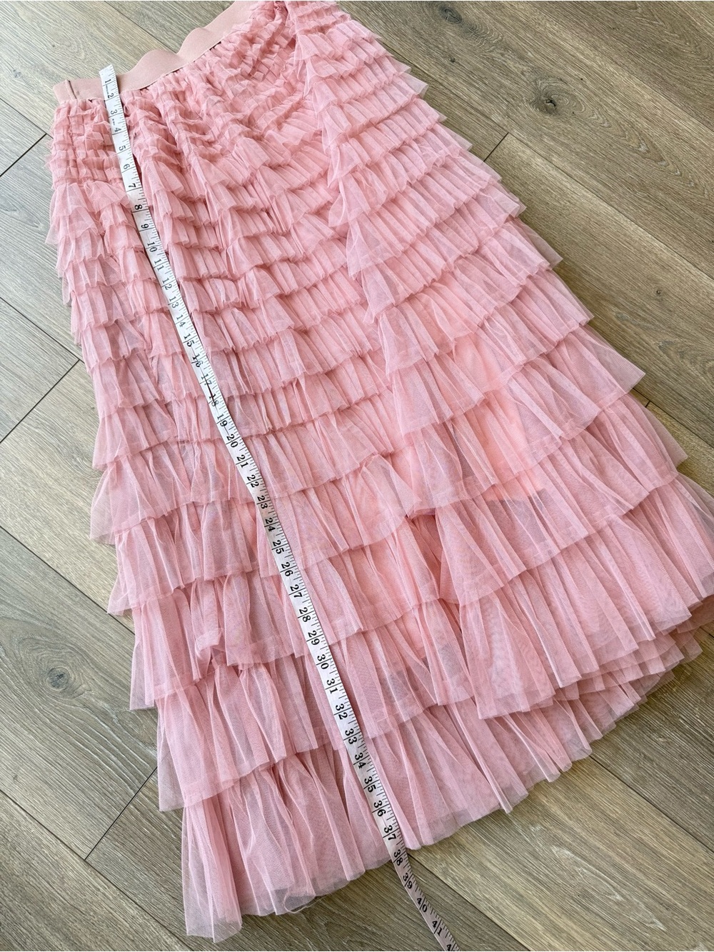 Tana Tulle Pleated Tiered Maxi Skirt - Blush Pink Size Medium - Picture 7 of 12